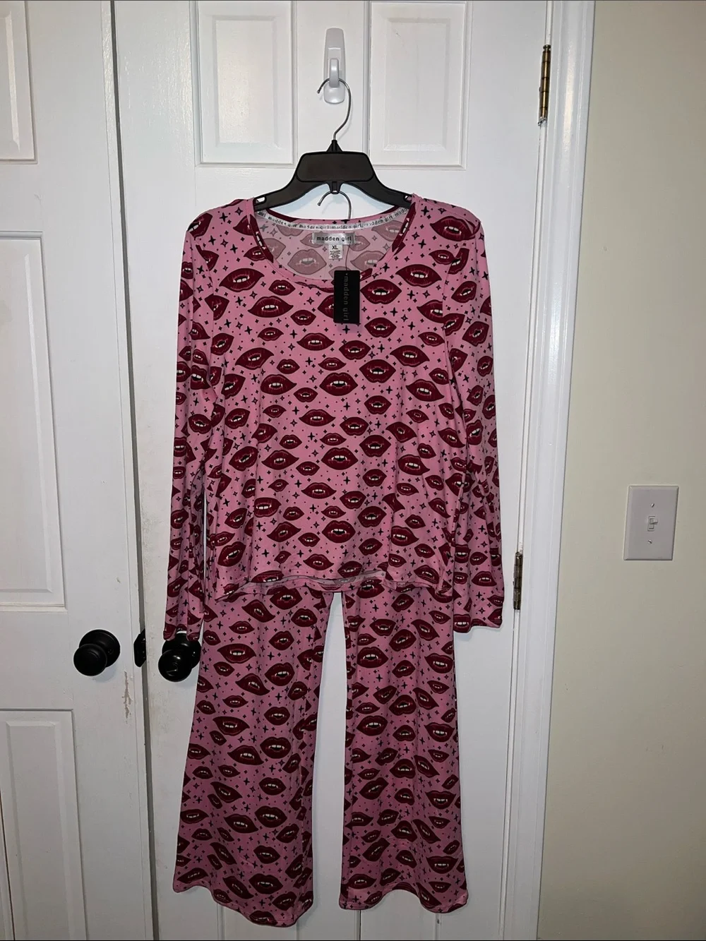 Madden Girl Pink Pajama Set with Red Lip Print